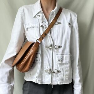 Ralph Lauren Fireman Clasp Denim Jacket Womens Petite Crop Jean Zip